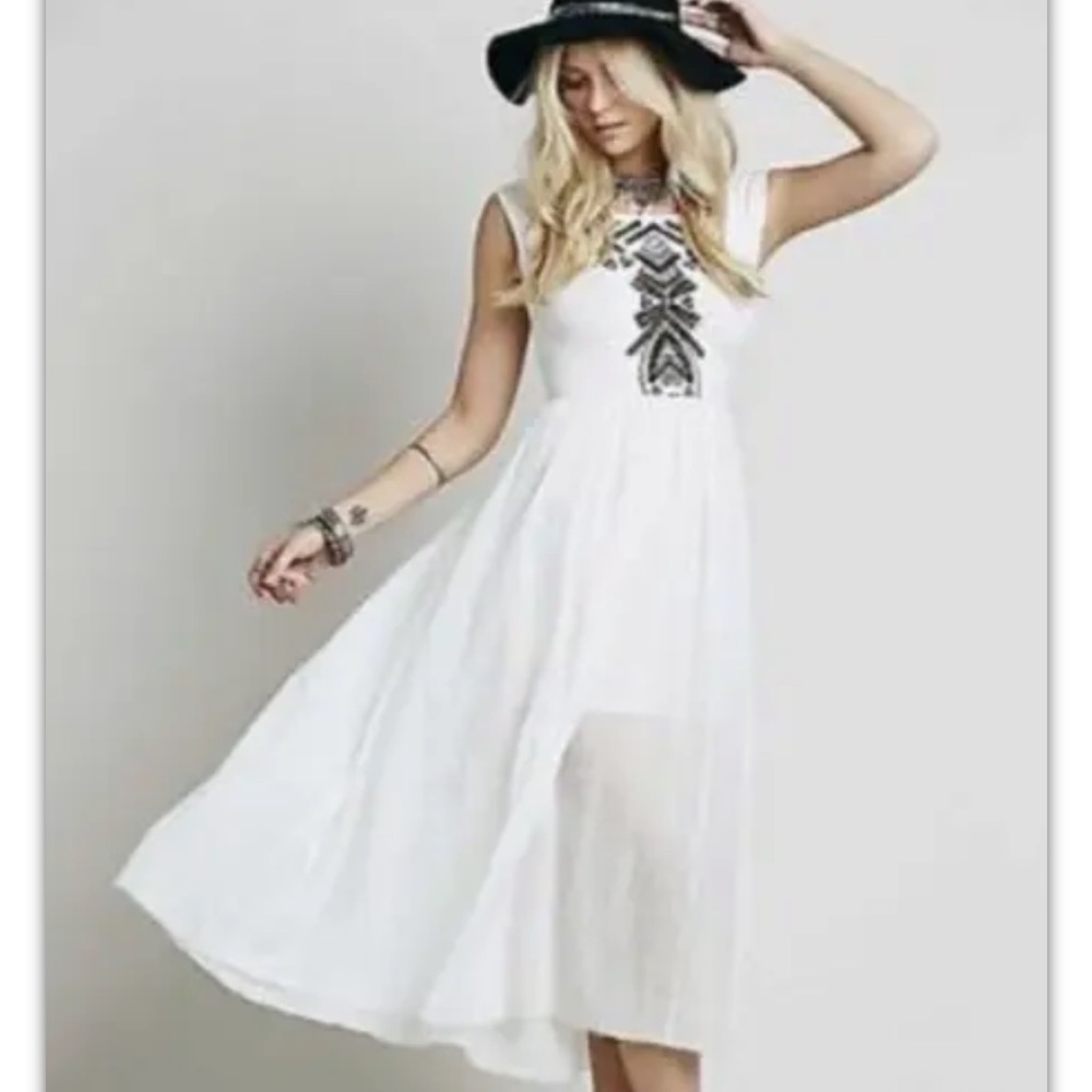 Free People Gauze Knit Embroidered Maxi Boho Dress